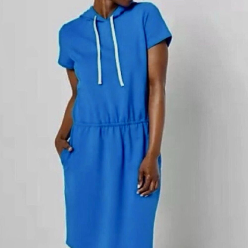J JASON WU French Terry Short Sleeve Hoodie Dress Varsity Blue Size Large